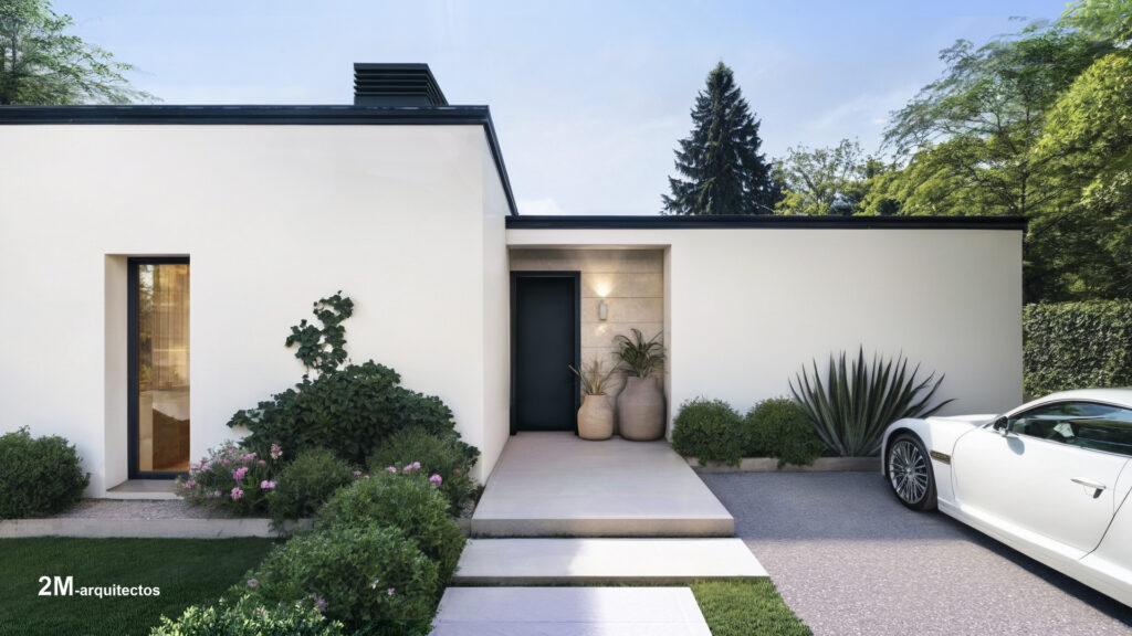 Promoción ZOE18, vivienda unifamiliar de arquitectura contemporánea con acceso principal, jardín y diseño minimalista